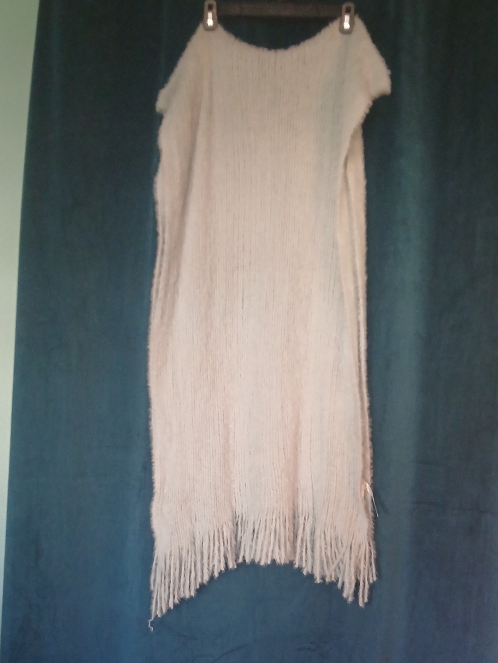 Free People Light Icy Blue Fringe Knit Wrap